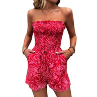 Damen Bandeau Jumpsuit mit floralem Print und elastischem Bund WW
