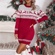 Damen Strickkleid mit festlichem Norweger-Muster WW