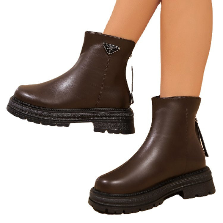 Damen Stiefeletten mit robustem Gummiprofil und modischem Reißverschluss WW