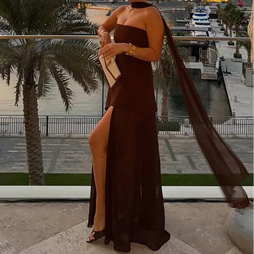 W&W Mode | Elegantes rückenfreies Maxikleid mit Schlitz