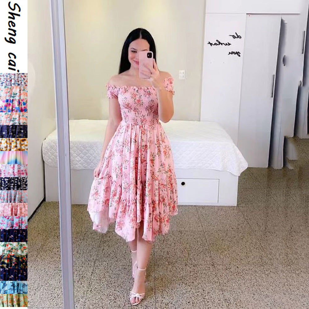 Damen Sommerliches Off-Shoulder Kleid mit farbenfrohem Schmetterlingsmuster und geschmeidigem Faltenwurf WW