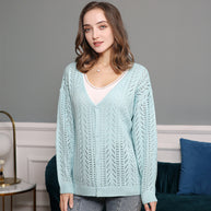 Damen Strickcardigan mit luftiger Lochmusterung und V-Ausschnitt WW