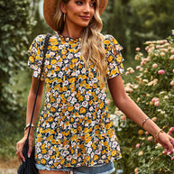 Damen beschwingtes Blusenshirt mit Rüschendetails und floralem Design WW