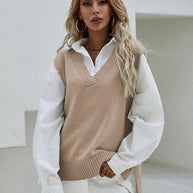 Damen Strickweste mit V-Ausschnitt und modernen Details WW