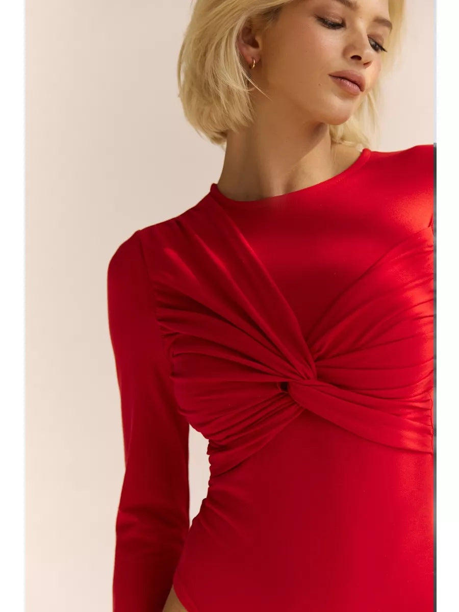 Damen Body mit langen Ärmeln und raffiniertem Knotendetail WW