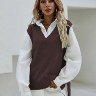 Damen Strickweste mit V-Ausschnitt und geripptem Saum WW