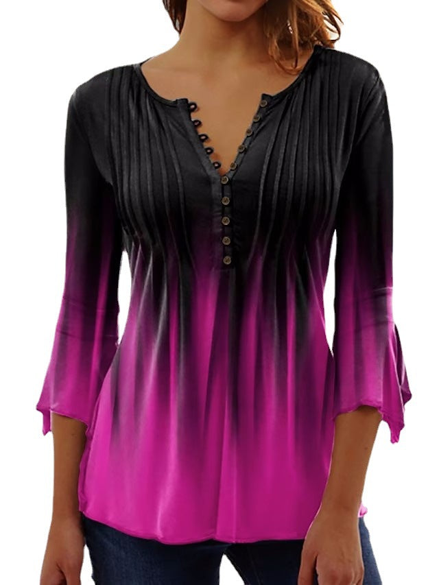 Damen Bluse mit Ombre-Effekt und Knopfleiste WW