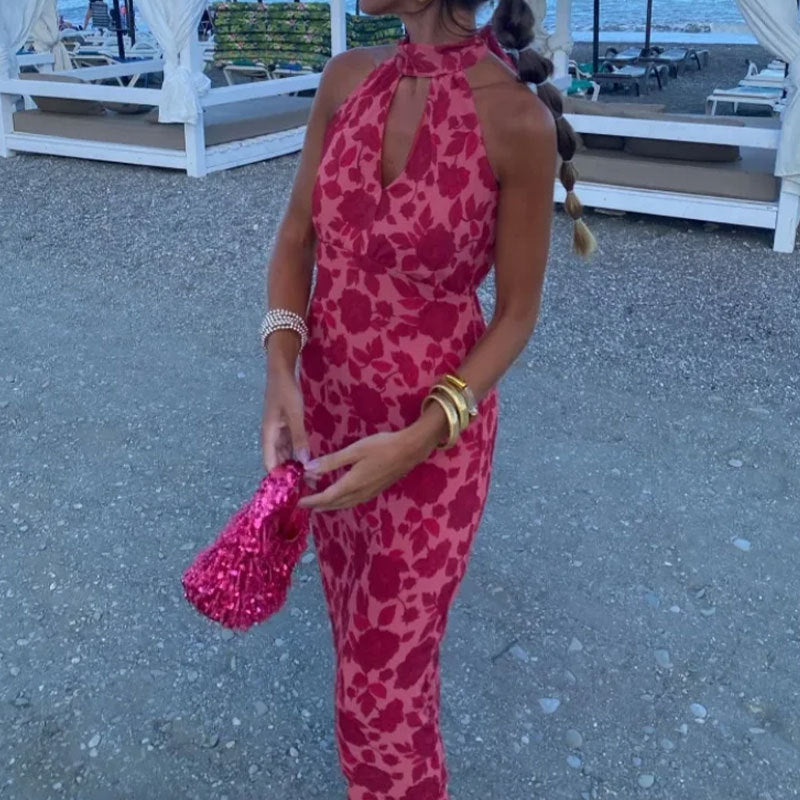 Damen Maxikleid mit schickem Schlüssel-Ausschnitt und floralem Design W&W Mode