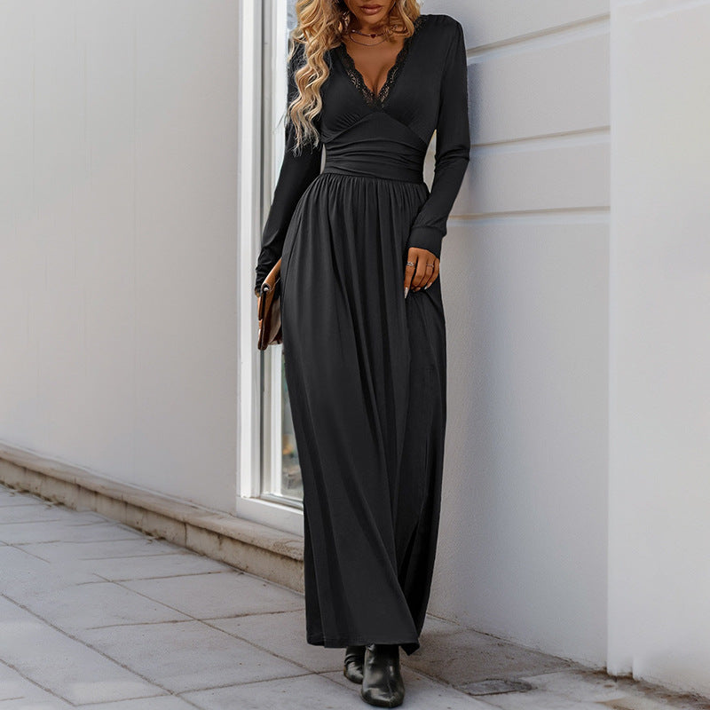 Damen Maxikleid mit elegantem V-Ausschnitt und verspielten Rüschen WW
