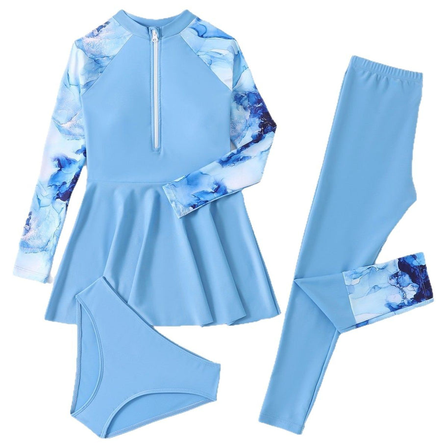 Damen Sportliches Schwimmanzug-Set mit langärmligem Oberteil und figurbetonenden Leggings WW