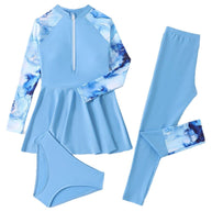 Damen Sportliches Schwimmanzug-Set mit langärmligem Oberteil und figurbetonenden Leggings WW