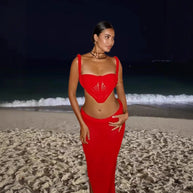 Damen Set aus gehäkeltem Crop-Top und Bleistiftrock WW