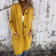 Damen Strickjacke mit Kapuze und Knöpfen WW