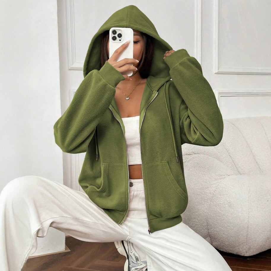 Damen Fleecejacke mit kapuze und praktischen Taschen WW