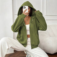 Damen Fleecejacke mit kapuze und praktischen Taschen WW