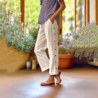 Damen Bequeme Leinenhose mit Knopfdetails WW