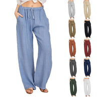 Damen Bequeme und luftige Leinenhose mit elastischem Bund und Seitentaschen WW