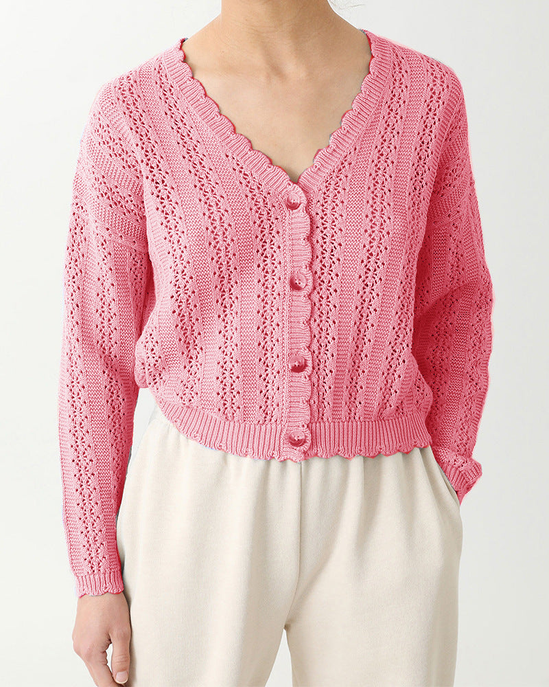 Damen Strickcardigan mit femininer Rüsche und Knopfdetails WW