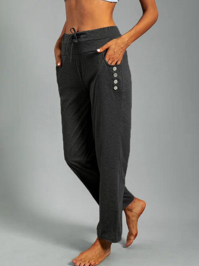 Damen Relaxed Fit Casual Lounge-Hosen mit Knopfakzenten WW