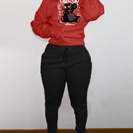 Damen Sportliches Kapuzensweatshirt und Jogginghose Set mit niedlichem Muster WW