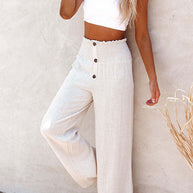 Damen Weite Chinohose mit elastischem Bund und dekorativen Knopfdetails WW