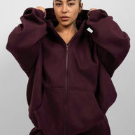 Damen sportliches Fleece-Hoodie-Set mit Reißverschluss und weiten Hosen WW