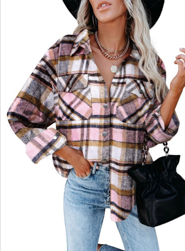Damen Karobluse mit aufgesetzten Taschen und modernem Schnitt WW