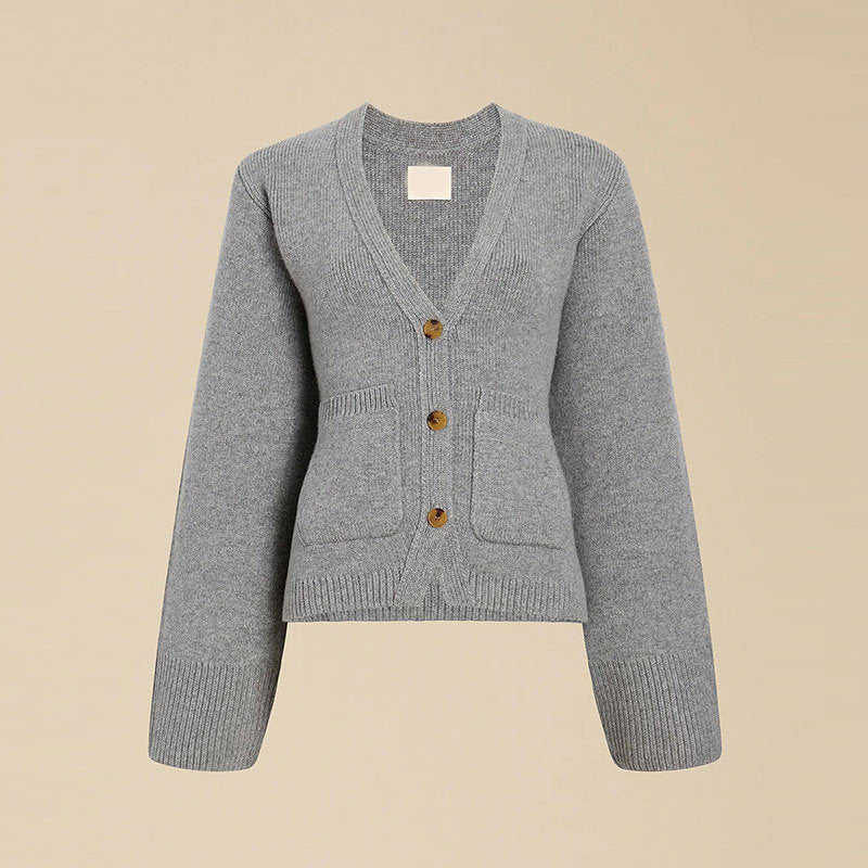 Damen Strickjacke mit tiefem V-Ausschnitt und praktischen Taschen WW