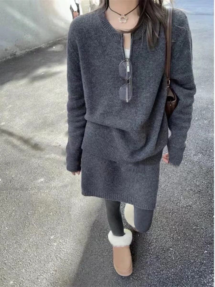 Damen Strickpullover mit modernem Schnitt und dekorativem Reißverschluss WW