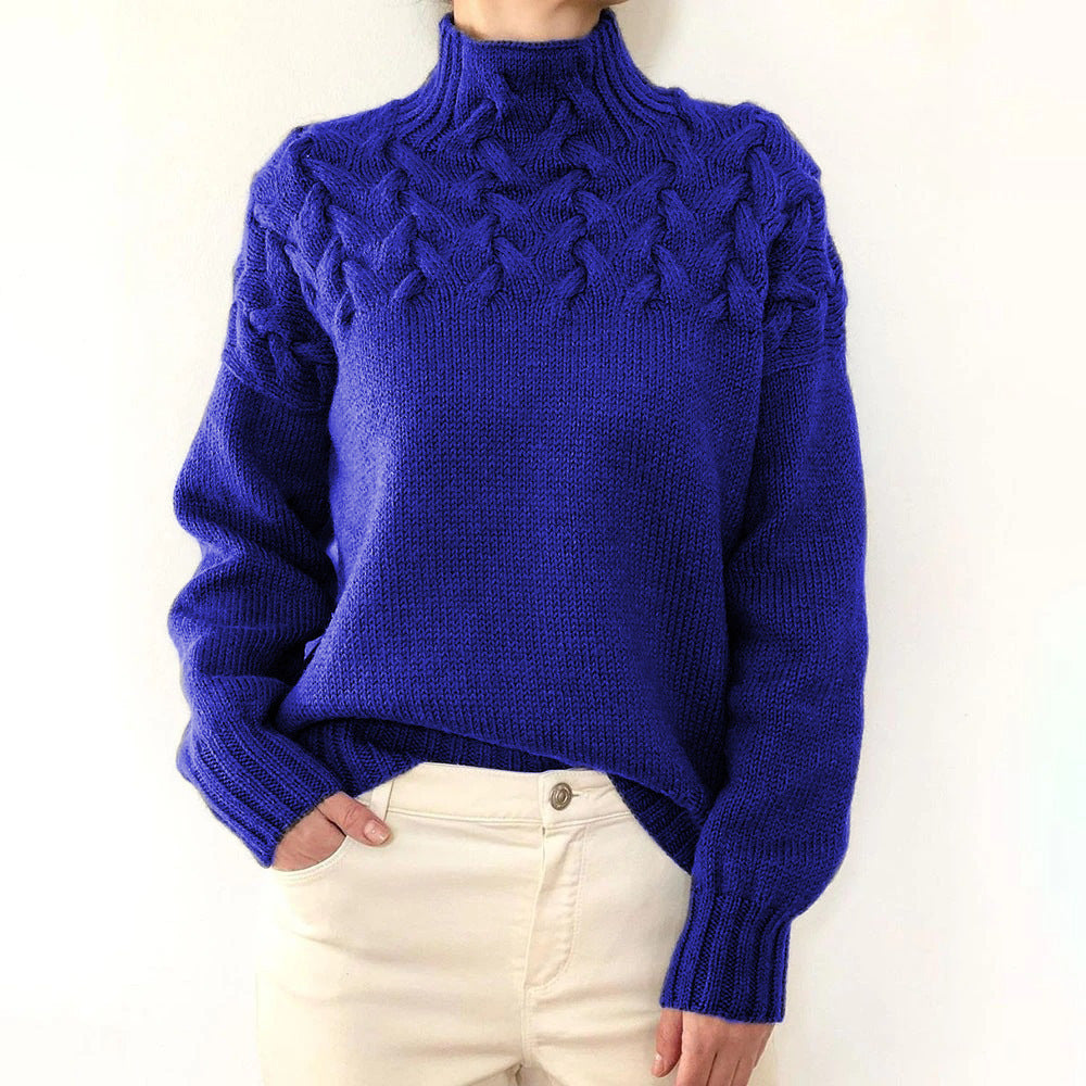 Damen Strickpullover mit hochgeschlossenem Kragen und trendigem Zopfmuster WW