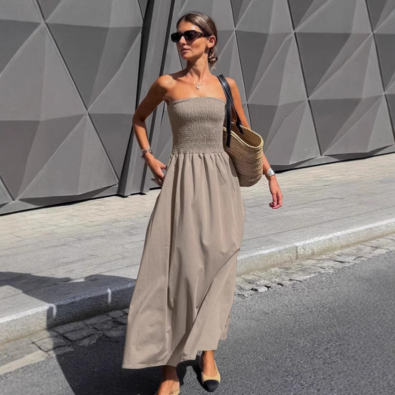 Damen Lange Boho-Strandkleid mit trägerlosem Design und raffiniertem Schnitt W&W Mode