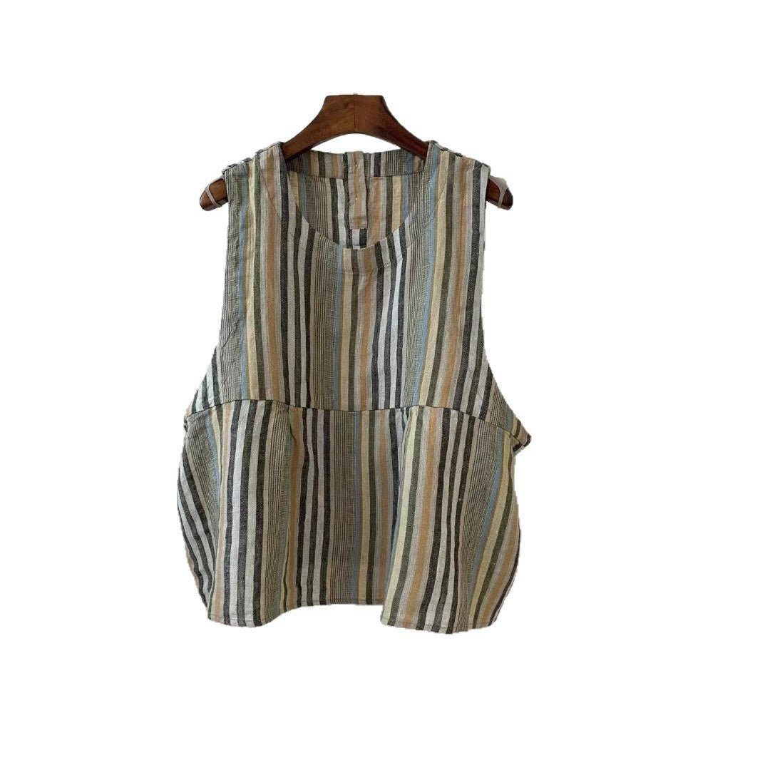 Damen Relaxed Fit Ärmelloses Leinenoberteil mit Seitentaschen WW