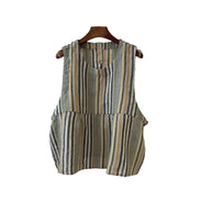 Damen Relaxed Fit Ärmelloses Leinenoberteil mit Seitentaschen WW