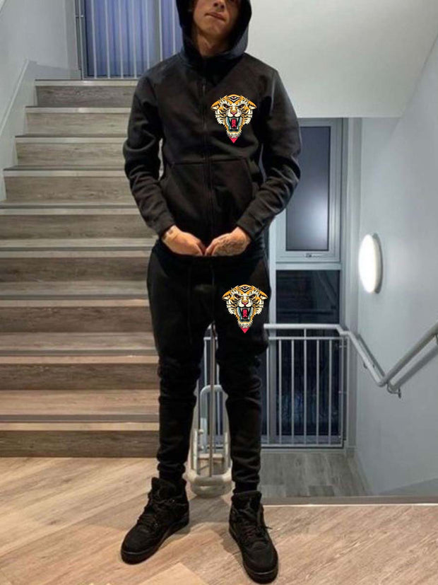 Damen Sportlicher Kapuzenpullover und Jogginghose Set mit Löwenmotiv WW