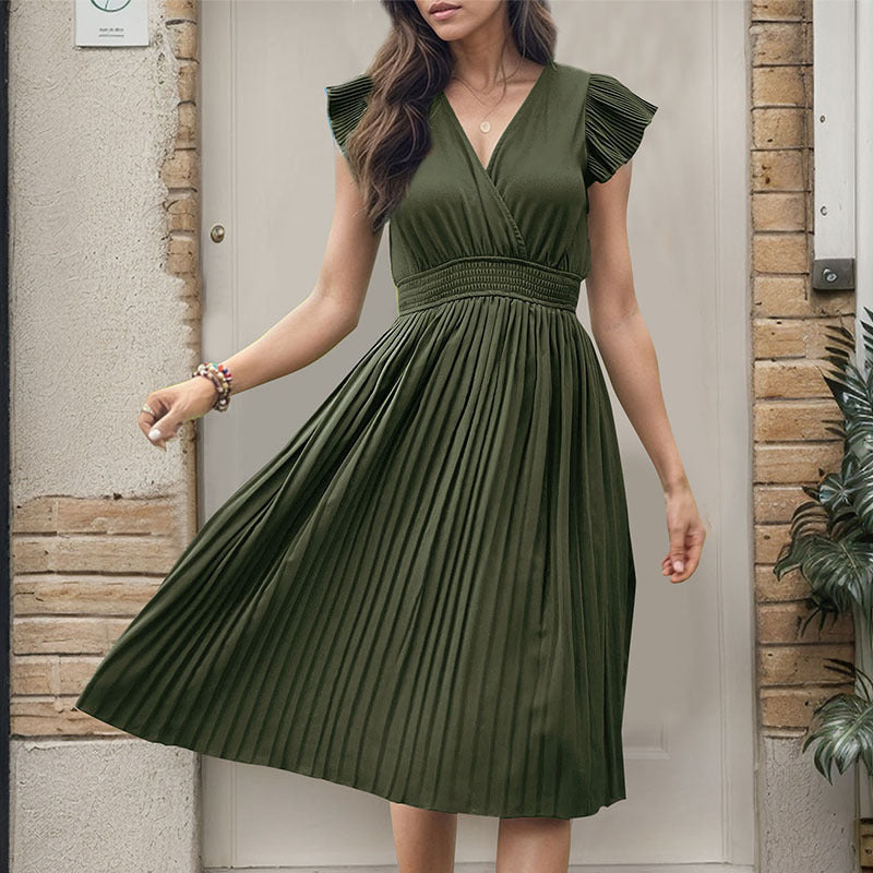 Damen Midikleid mit elegantem Plisseedetail und V-Ausschnitt WW