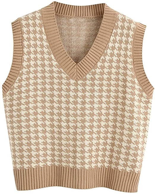 Damen Strickweste mit modernem Hahnentritt-Muster WW