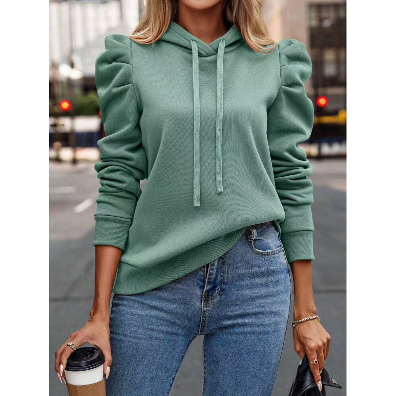 Damen bequemer Kapuzenpullover mit Puffärmeln und gemütlichem Schnitt WW