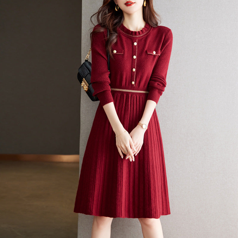 Damen Strickkleid mit eleganter Rückenansicht und hochgeschlossenem Kragen WW