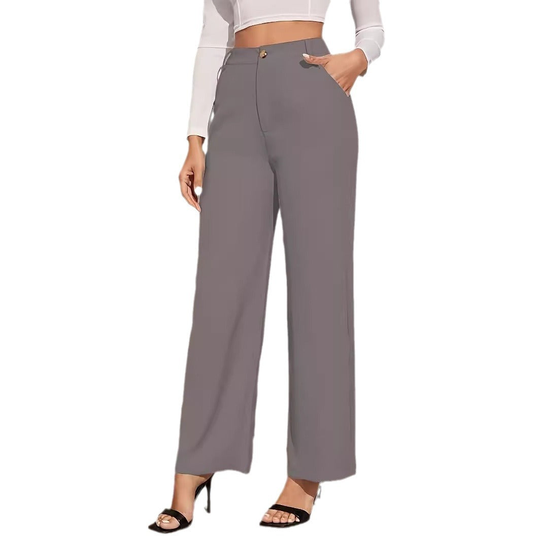 Damen weite Hochbundhose mit eleganter Knopfdetaillierung WW