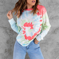 Damen Langarm-T-Shirt mit modernem Batik-Muster und lässigem Schnitt WW