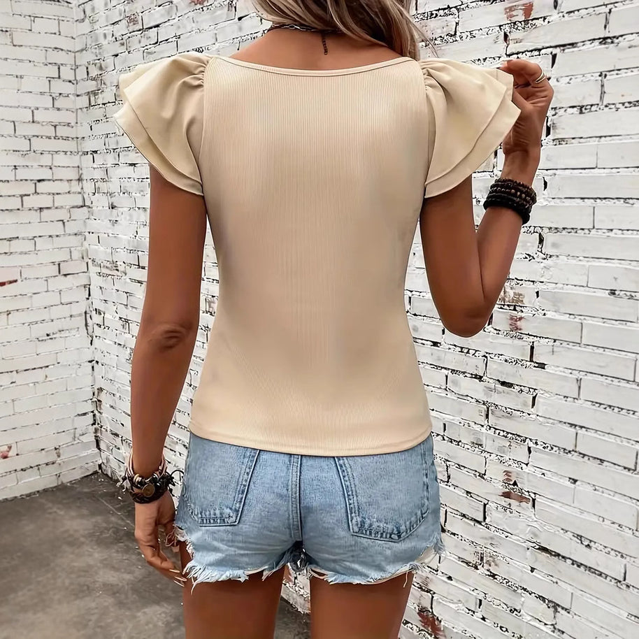 Damen Rippstrickoberteil mit Volants WW