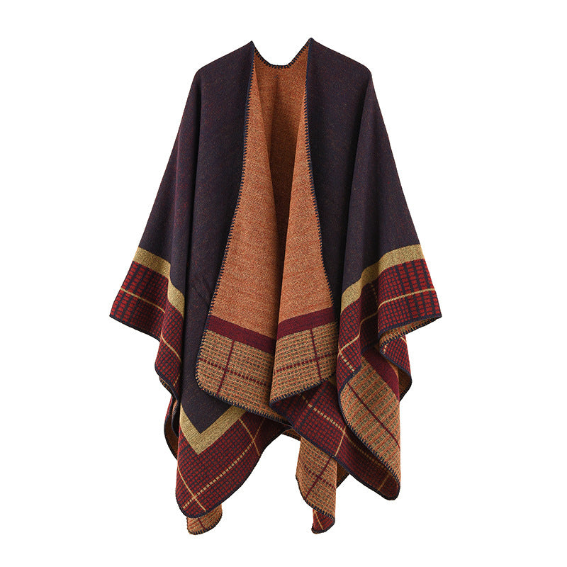 Damen Eleganter Poncho mit modernen Mustern und hochwertigen Fransen WW