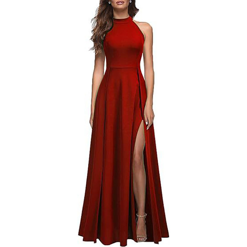 Damen Maxikleid mit hohem Kragen und seitlichem Schlitz WW