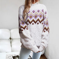 Damen Strickpullover mit geometrischem Muster und lockerem Schnitt WW