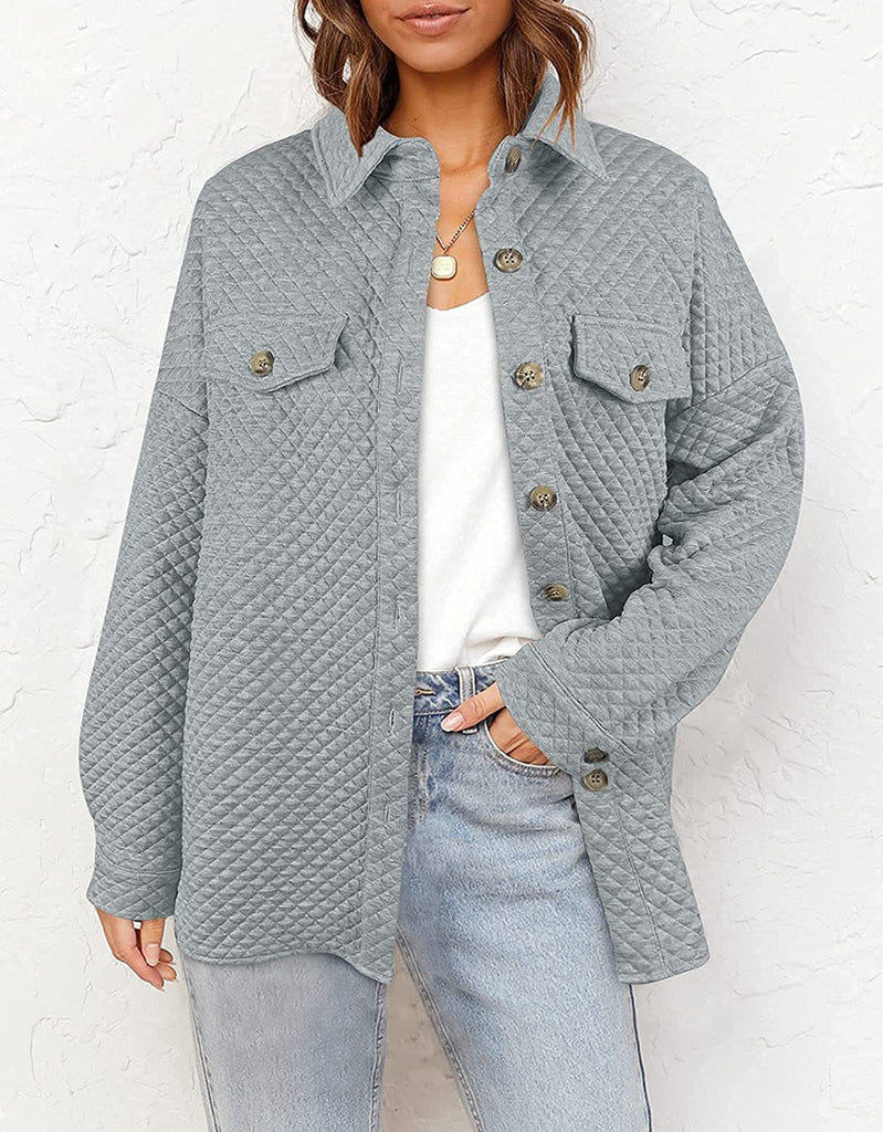 Damen Lässige Oversize-Hemdjacke mit strukturiertem Design und aufgesetzten Taschen WW
