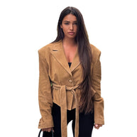 Damen Samt Blazer mit Taillengürtel WW