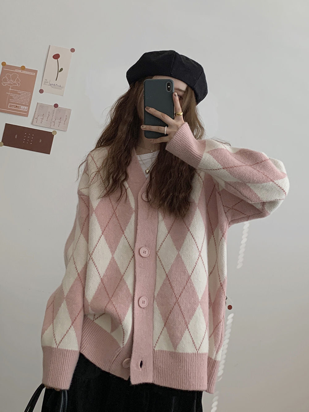 Damen Strickjacke mit Rauten-Design und knöpfen WW