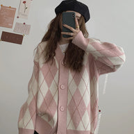 Damen Strickjacke mit Rauten-Design und knöpfen WW