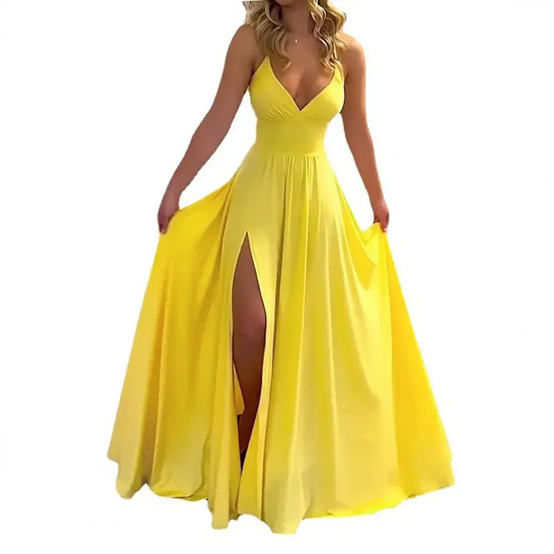 Damen Maxikleid mit tiefem V-Ausschnitt und figurbetontem Oberteil W&W Mode