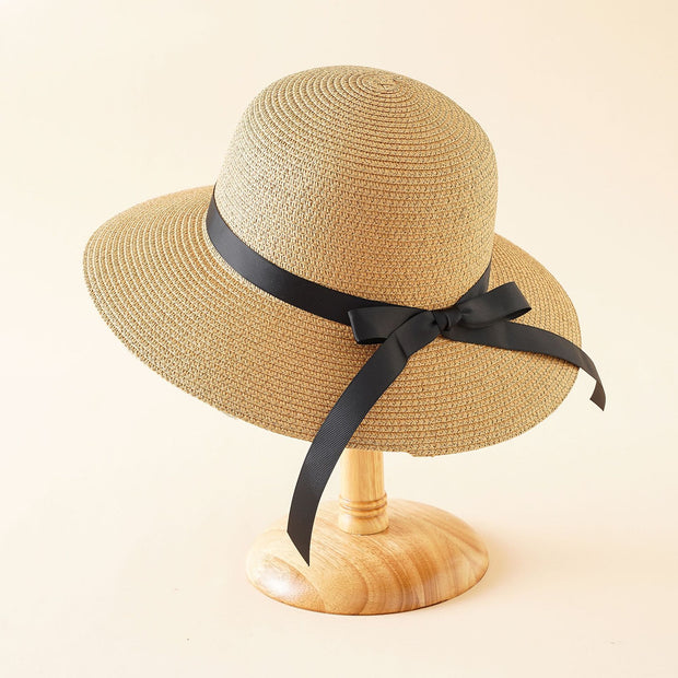 Damen Eleganter Sonnenhut mit breiter Krempe und stilvollem Satinband WW